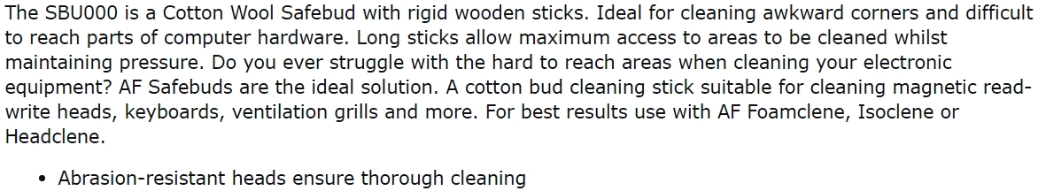 מקלות ניקוי AF INTERNATIONAL SAFEBUDS SBU000 TEXT